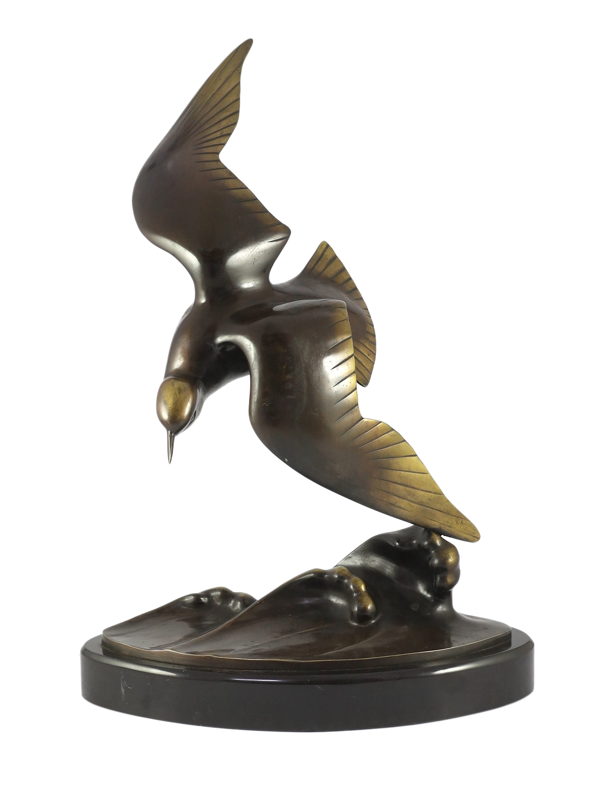 J.B. Leonard. An Art Deco bronze model of a seagull, 45cm wide, 23cm deep, 65cm high